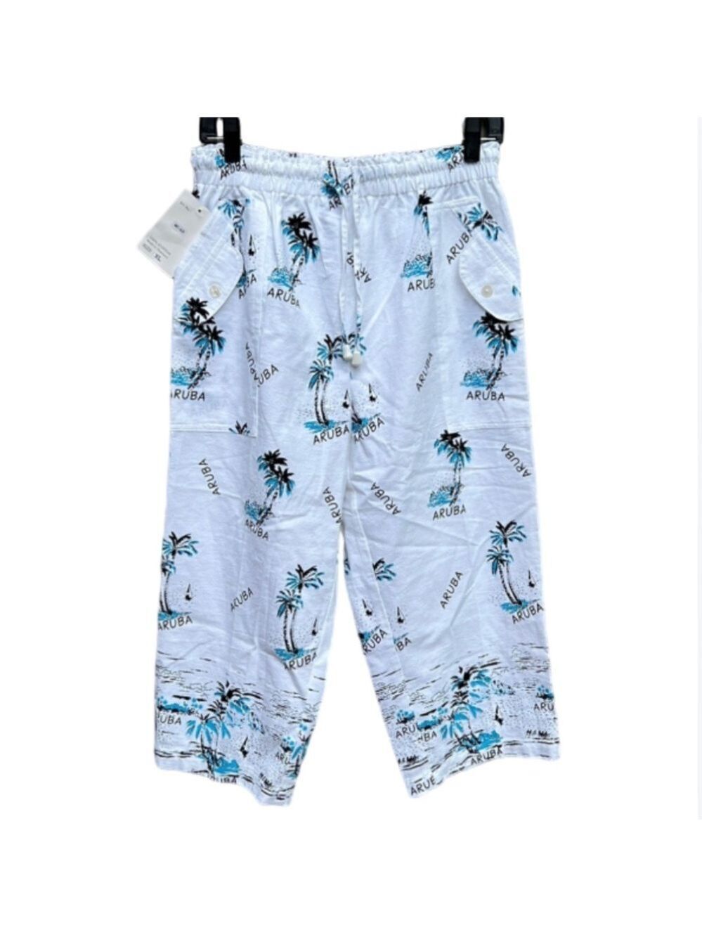 Women's White Aruba Print Cropped Pants NWOT